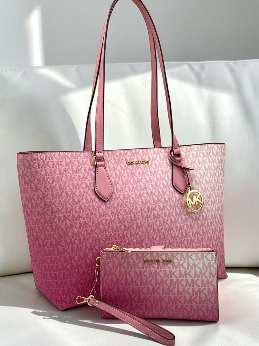 Michael Kors Carnation Gradient Signature Tote with Matching Wristlet/wallet